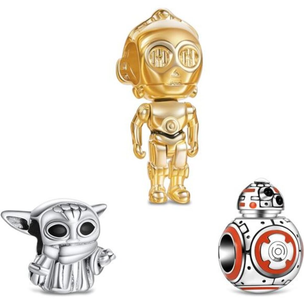 925 Sterling Silver Charms Golden robot Beads For Women Bracelets